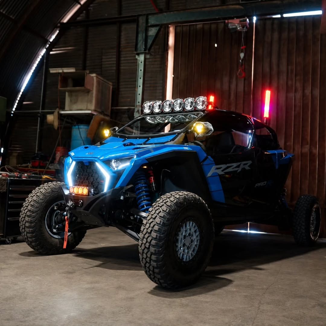 UTV lighting and accessory installation on a finished Polaris RZR