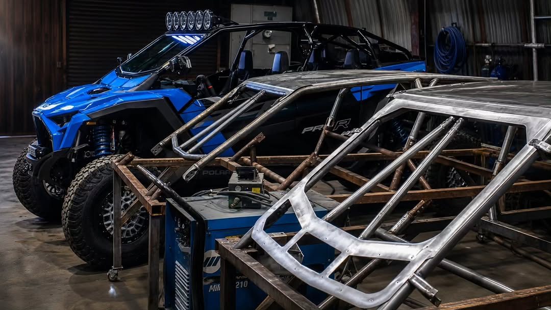 Custom UTV roll cages in production inside the Tule Fab Works shop