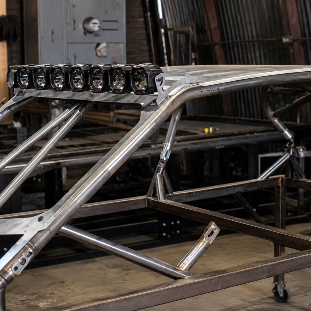 Raw UTV roll cage light tab fabrication detail