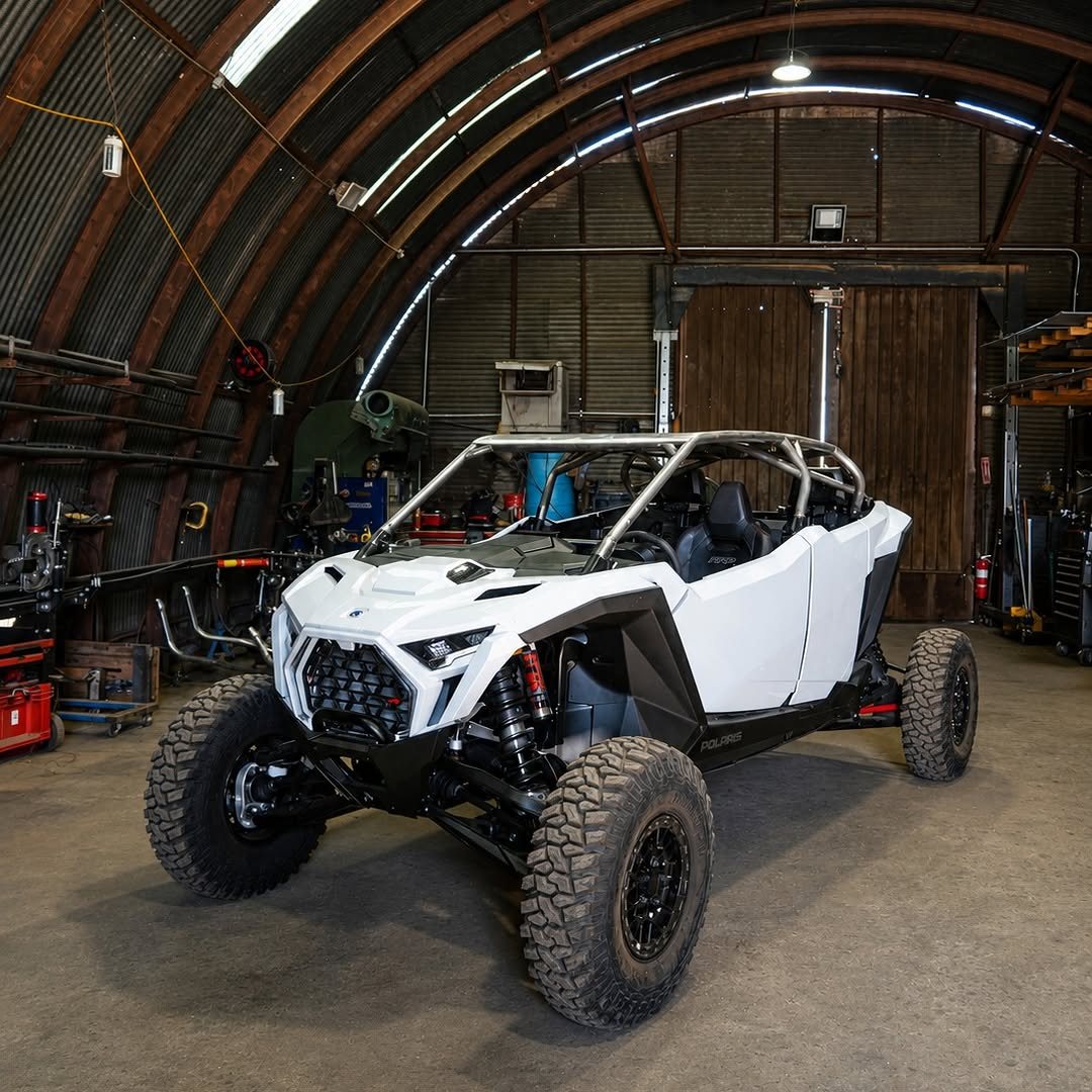 White Polaris RZR Pro R custom cage shop angle